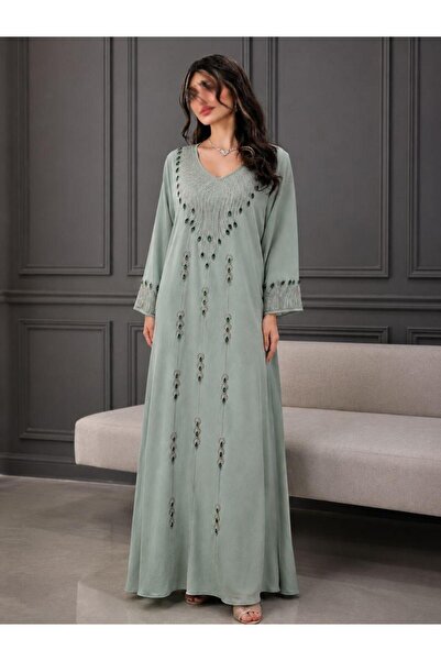 led style Luxurious Jalabiya with Soft Embroidery and V-Neckline