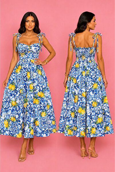 Ethera Rochie Midi cu Cupe si Imprimeu Floral de Vara