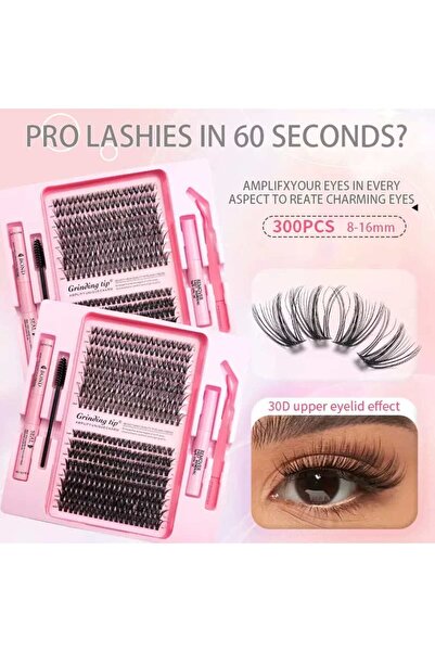 Glamura Lashes Mega Kit Extensii Gene Cluster 300 Piese, Densitate 30D, Mix L...