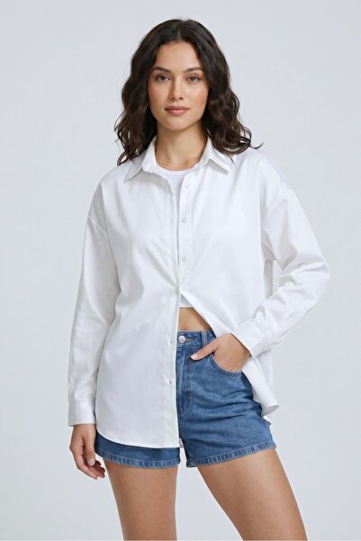 Saade White Oversize Fit Drop Shoulder Comfort Basic Shirt