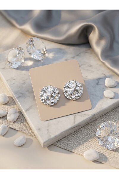 Nuveria Textured Circle Silver Earrings - Minimalist and Stylish Design