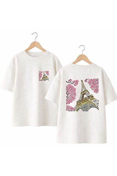 playwear Eiffel Tower Stone Printed Back and Front Chest Printed 100% Cotton ...