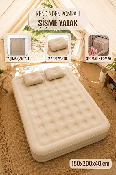 Blooma Çift Kişilik Kendinden Pompalı Şişme Yatak 150x200x40 cm 2 Yastık- Şar...