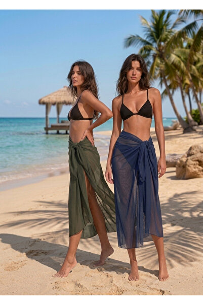 MERİCEY Women's Two-Piece Set with Waist Tie Pareo - Beach Dress 150 X 100 cm