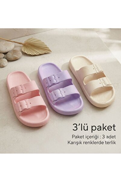 KANTEX 3 Pack Women's Double Buckle Non-Slip Comfortable Sole Daily Beach Bal...