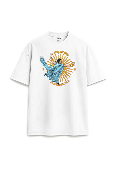 Darkia Argentina Maradona Hand of God Printed Design Relax Fit White T-Shirt