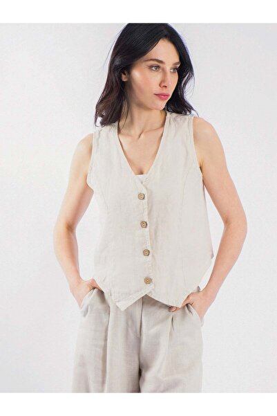 byözlemyazan Modern Cut Linen Vest for Women