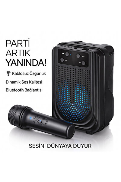 wiks Kablosuz Bluetooth Hoparlör Mikrofonlu Karaoke Hoparlörü RGB LED Işıklı ...