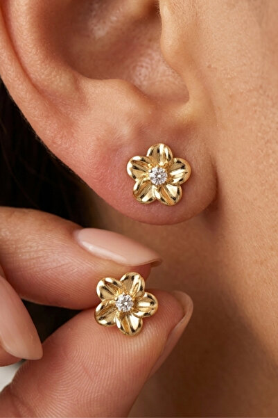 Elika Silver Zircon Stone Gold Color Lotus Earrings