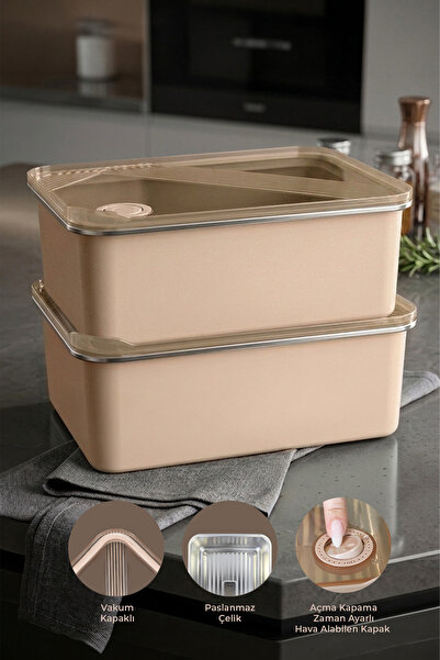 Kitchen Life 2-Piece Stainless Steel Vacuum Storage Container, Oven and Cake ...