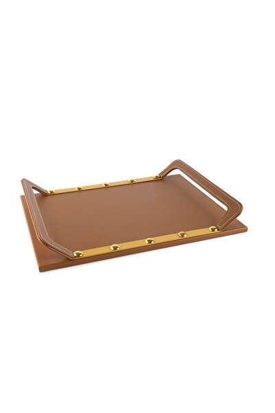 Mikasa Moor Coffee Gold Metal Leather Tray 40X30X5