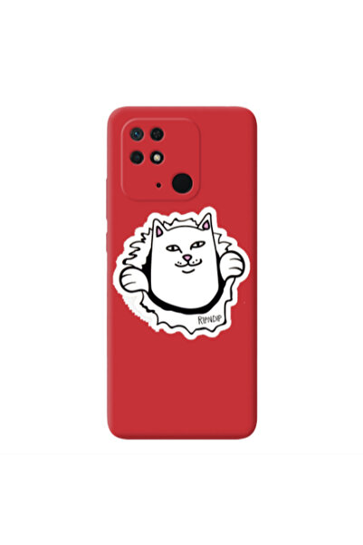 Other Xiaomi Redmi 10C White cat Red Colored Silicone TPU Θήκη