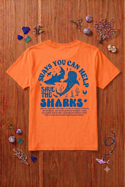 KOZİA OUTDOORS Unisex Women's Men's Shark Printed Crew Neck Oversized T-Shirt