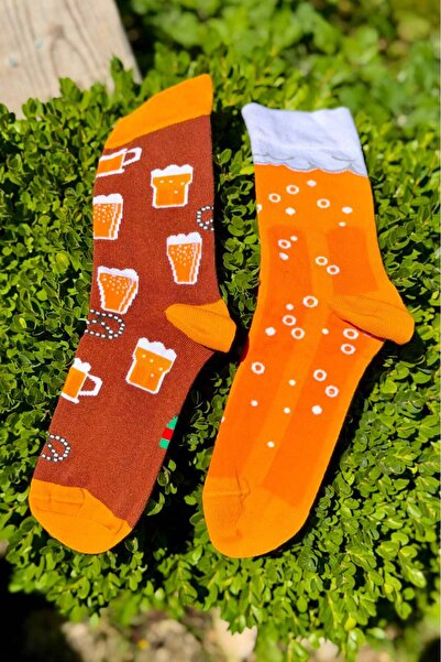 LouSocks Unisex Sağlı Sollu Beer Desenli Soket Çorap