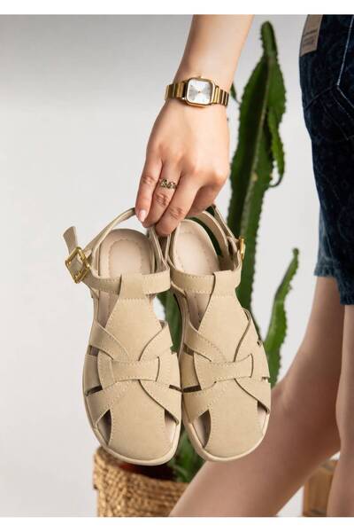 PLN SHOES Women's Knitted Patterned Comfortable Sole Cage Sandals