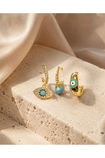 Lunada Jewels Özel Seri Sallantılı Üçlü Nazar Küpe