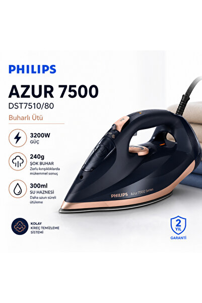 Philips 7500 Serisi Buharlı Ütü, 3200W, 55 g/dk Sürekli Buhar, SteamGlide Eli...