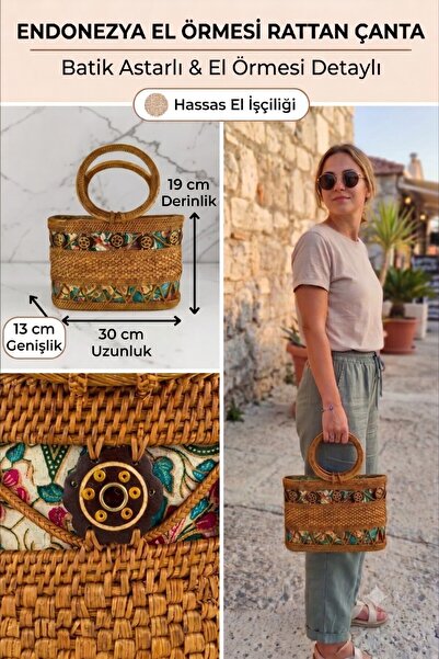 DNC Art&Deco Geantă de mână din ratan autentic 30x19 cm - Geantă boemă din pa...