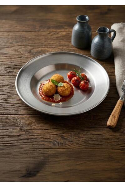 CEZVE HOME Silver Stainless Steel Round Presentation Serving Plate 17 cm
