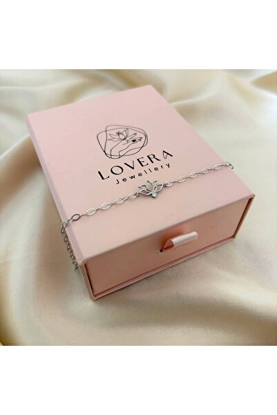 Lovera Jewellery 925 Ayar Gümüş Sertifikalı Tek Taş Lotus Çiçeği Bileklik