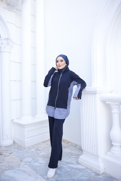 Wovi Moda Women's Hijab Tracksuit Set Double Set with Zipper