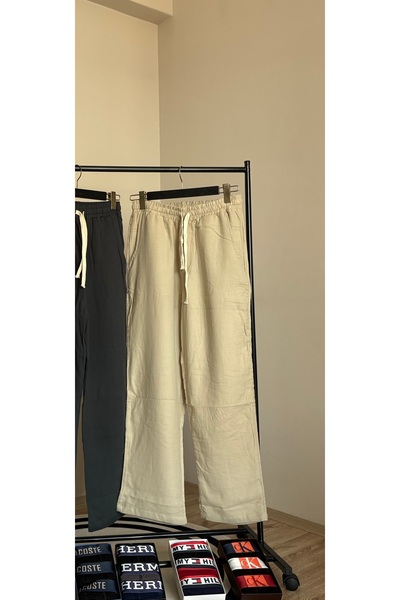 Bej Keten Pantolon