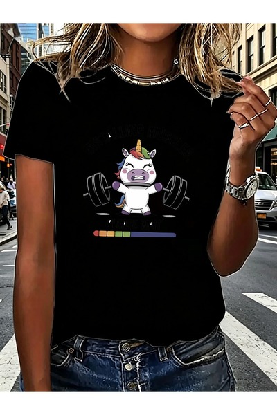 12 Teknoloji Womens Casual Sport Crew Neck T-Shirt with Cute Unicorn Lifting ...