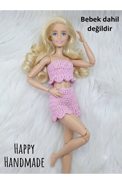 HAPPY HANDMADE ELBİSE.../PEMBE ŞORT CROP TAKIM/2Lİ TAKIM/OYUNCAK BEBEK ELBİSE...