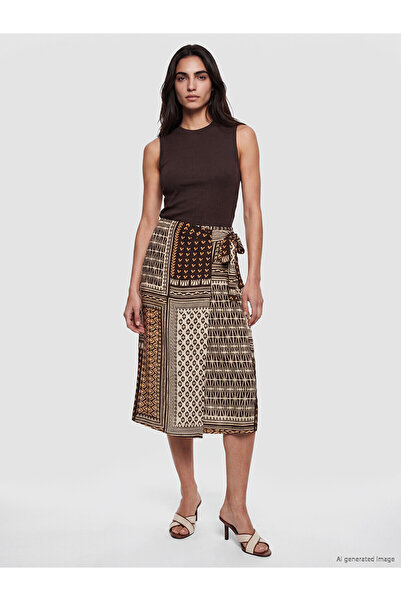 LC Waikiki Trendlucky Linen Blend Ethnic Patterned Skirt with Tie Waist
