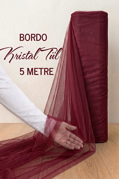 AZRA KINA Bordo Süsleme Tülü, 5 METRE Nişan Tülü Bohça Tülü, Gelin Damat Düğü...