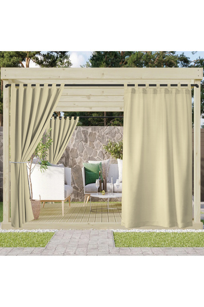 Choice19 Tab Top W132 x H213 Beige 1PC Terrace Waterproof Outdoor Curtain, Wi...