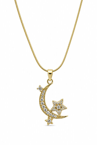 Jack Ferrero Steel Moon Star Stone Necklace Yellow Color Zircon Stone Stylish...