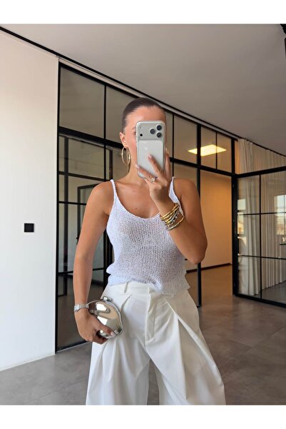 BB Bensu Buyruk Sequined Knitted Handband Blouse White