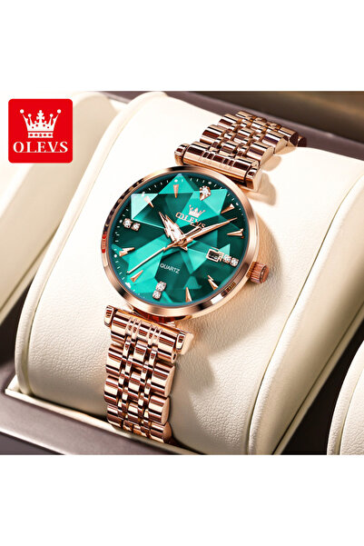 Choice3 ساعة يد نسائية OLEVS 5536 باللون الأخضر، أنيقة وعصرية، مطلية بالذهب ا...