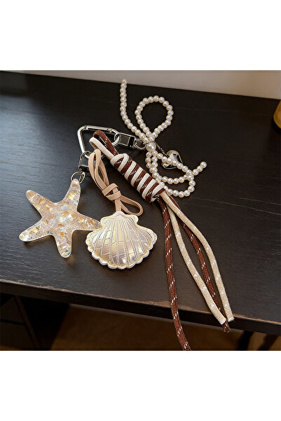 choice2 champagne Starfish Bag Pendant Cute Leather Shell Decorative Keychain...