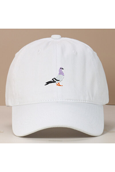 Choice13 WHITE Baseball cap suitable for all seasons, pigeon embroidery patte...