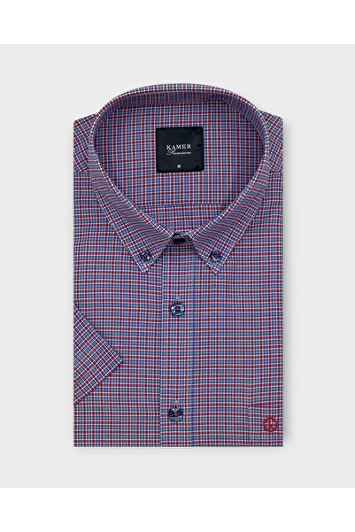 KAMER Men's Regular Fit Short Sleeve Button-Up Collar Plaid Multicolor Shirt ...