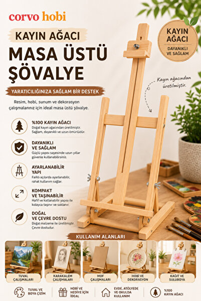 corvo hobi Masaüstü Kayın Ağacı Şövale Ayarlanabilir