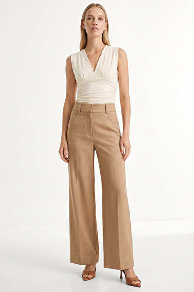 Exquise High Waist Zipper Pocket Wide Leg Regular Pants