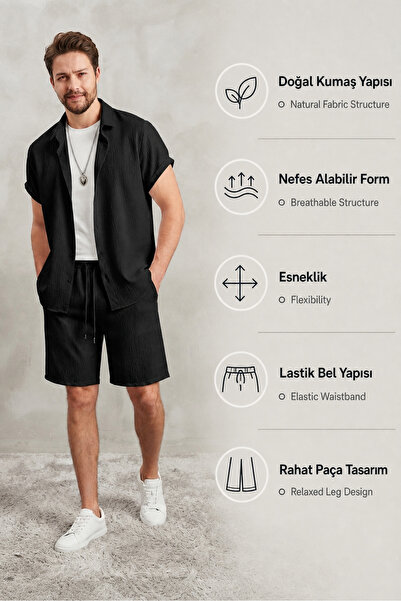 Fifty Color Men's short sleeve shirt & shorts set - crinkle fabric