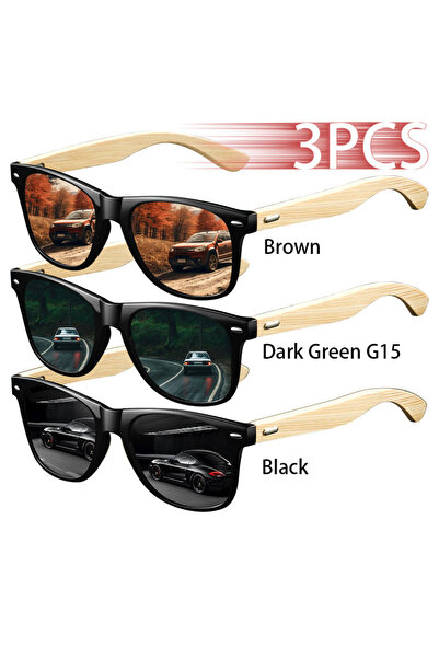 Choice Brown-G15-Black 3PCS Fashion Bamboo Wood Vintage Square Sunglasses Men...