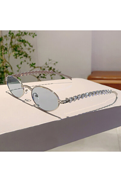Choice3 كما يظهر الصورة، نظارات KAMMPT فضية زرقاء بتصميم قلب مرصع بالأحجار ال...