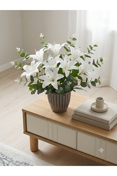 moysahsap party&ahşap Lily Arrangement Flower Artificial White Color 8 Petals...