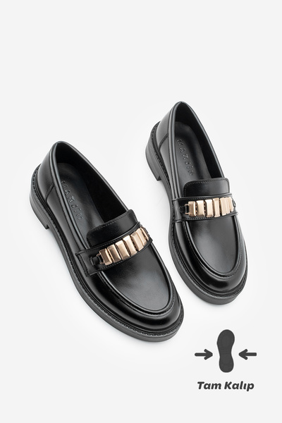 Marjin Women's Loafer Moccasin Buckle Casual Shoes Vilyum Black