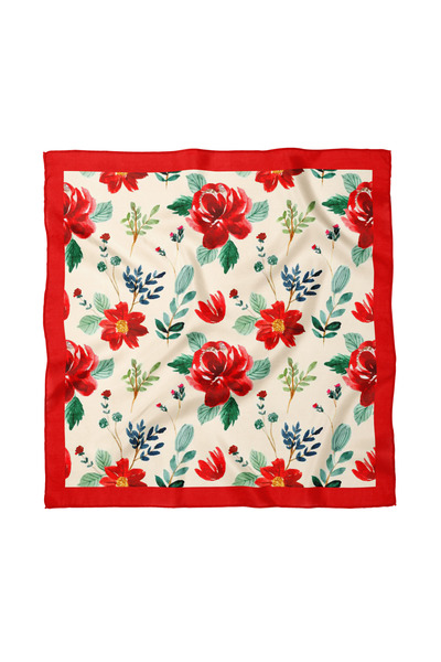 Sultan İpek Çiçek Desenli Fular / Bandana 50x50cm