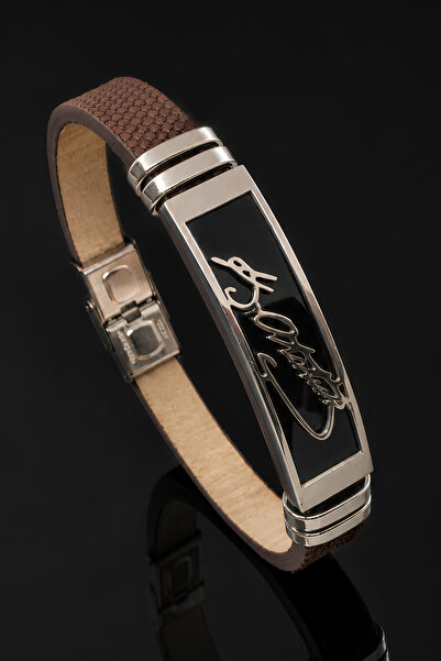 OSMANLI GÜMÜŞ Men's Leather Bracelet Brown Leather Ataturk Signature Bracelet...