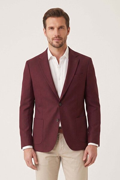 Efor Slim Fit Torba Cepli Esnek Pamuk Bordo Ceket C 735
