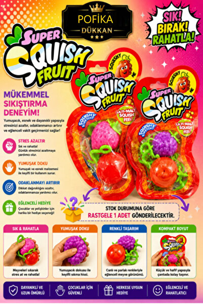 Pofika Squishy Fruit Oyuncak | Sensory Anti Stres Squishy Squeeze Toy | Rastg...
