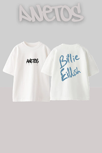 Anetos Μπλουζάκι Billie Eilish_149 με στάμπα σχεδίου, υπερμεγέθη λευκό μπλουζάκι