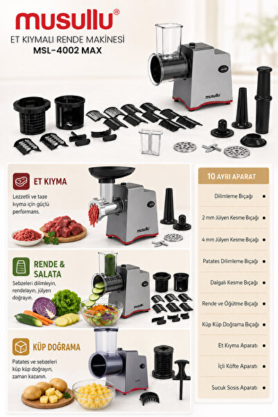 Musullu MSL-4002 MAX Et Kıyma ve Rende Makinesi